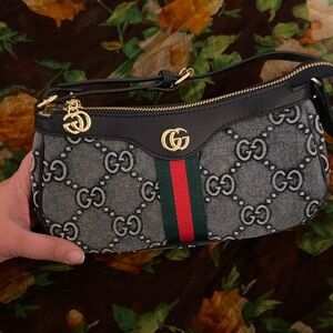 Gucci Denim and Leather Monogram Bag